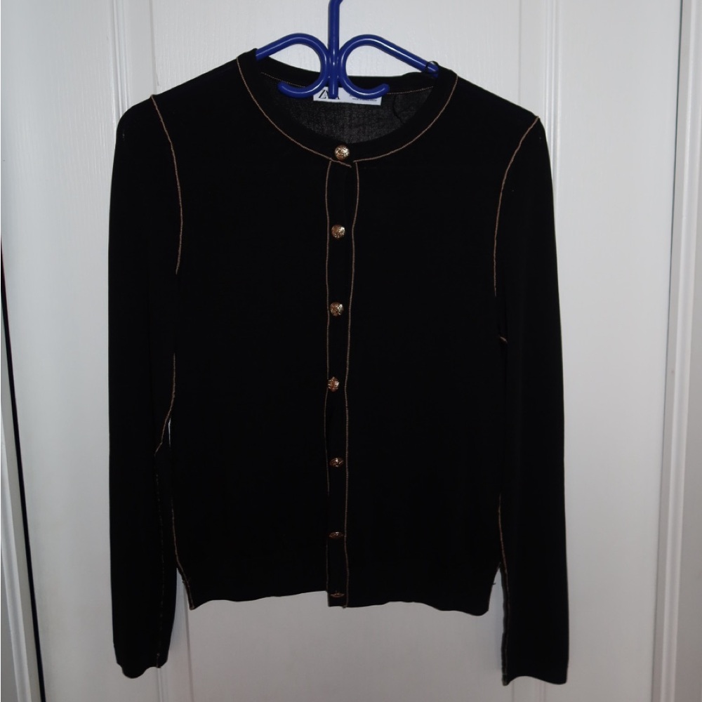 Zara Black Cardigan with Gold Accents